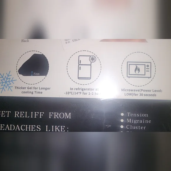 Black Migraine Ice Head Wrap. Relief From Tension , Cluster, Sinus Headaches - Picture 3 of 5